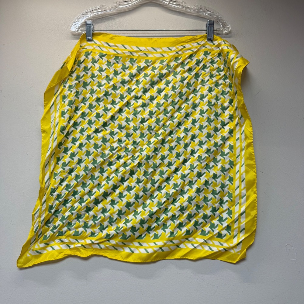 Unbranded Square Scarf Women OS Yellow Green Houndstooth Excellent Retro‎ Mod